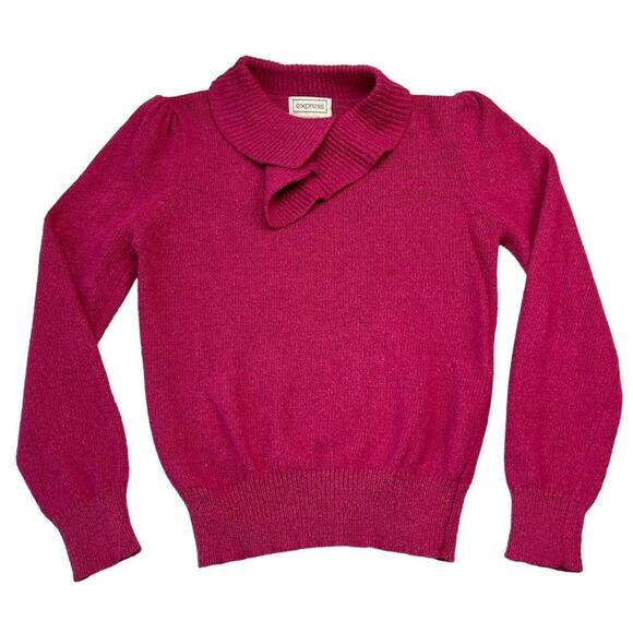 Vintage Express Silk Angora Blend Pink Fuschia Long Sleeve Knit Sweater Top M - Picture 1 of 5